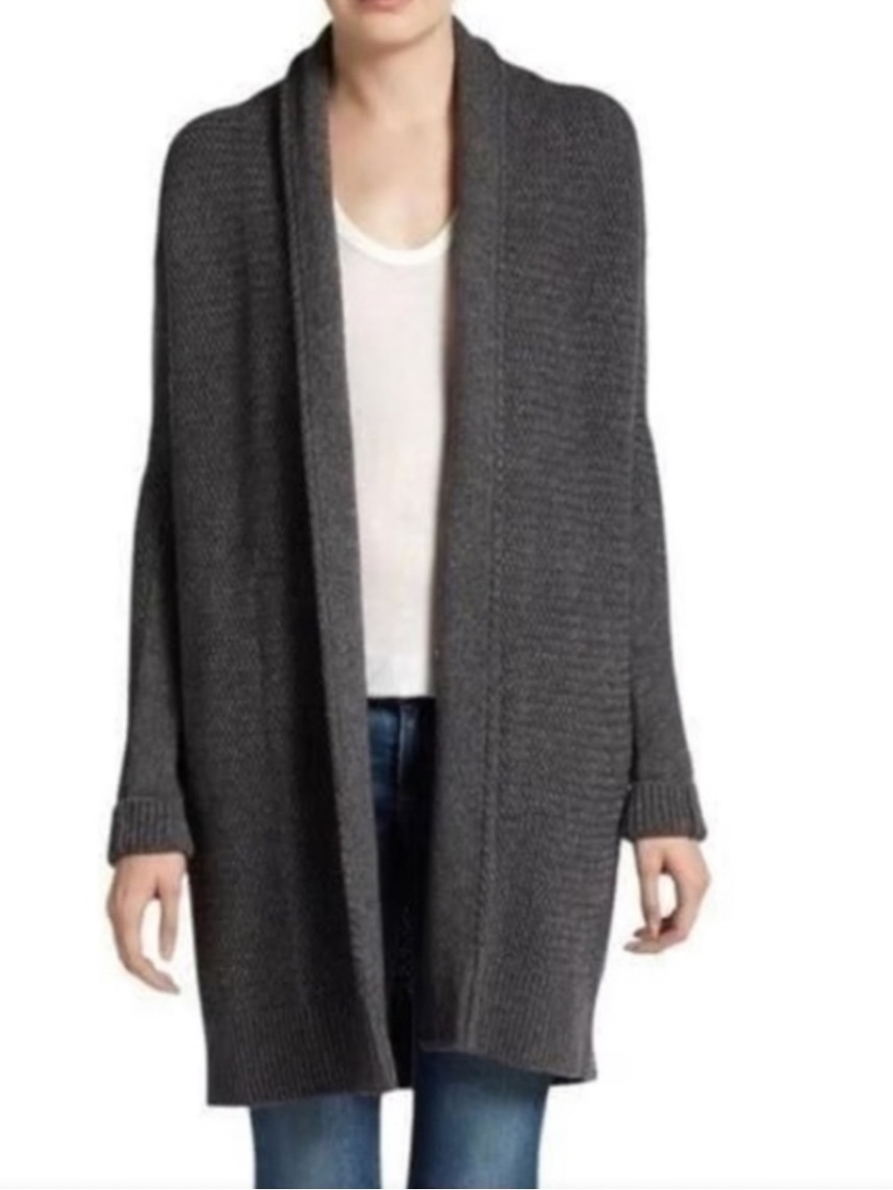 VINCE Honeycomb Charcoal Knit open-front cardigan Wool and Yak Blend SZ LG